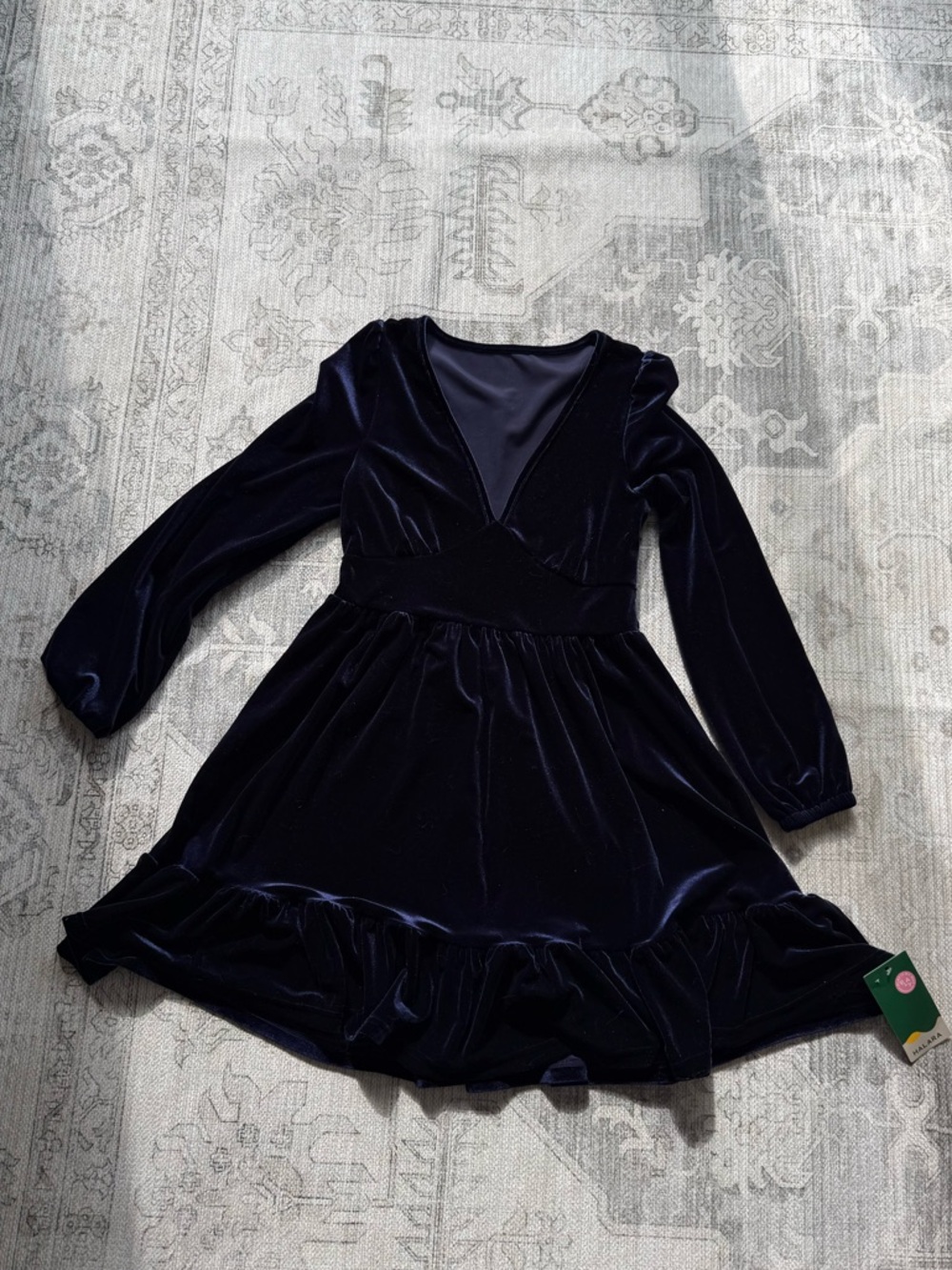 NWT HALARA Velvet Long-Sleeve Party Dress - Navy